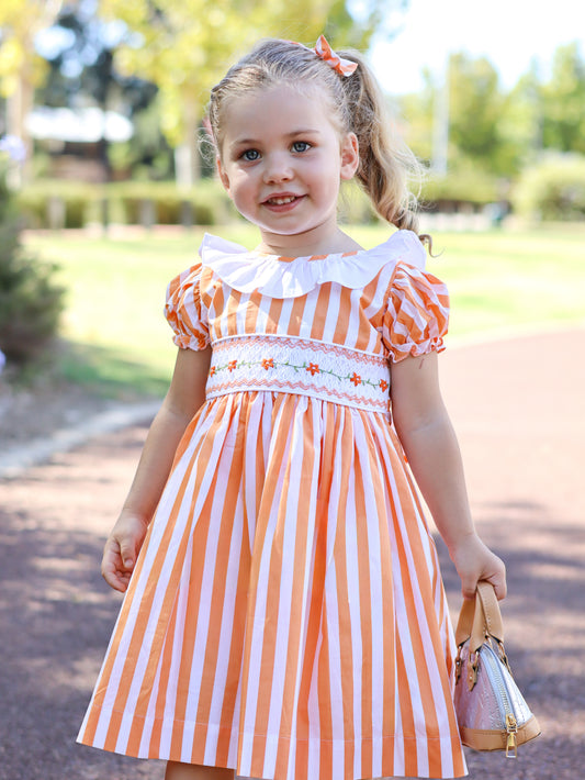SOFIA - Orange Stripe Smocked Dress