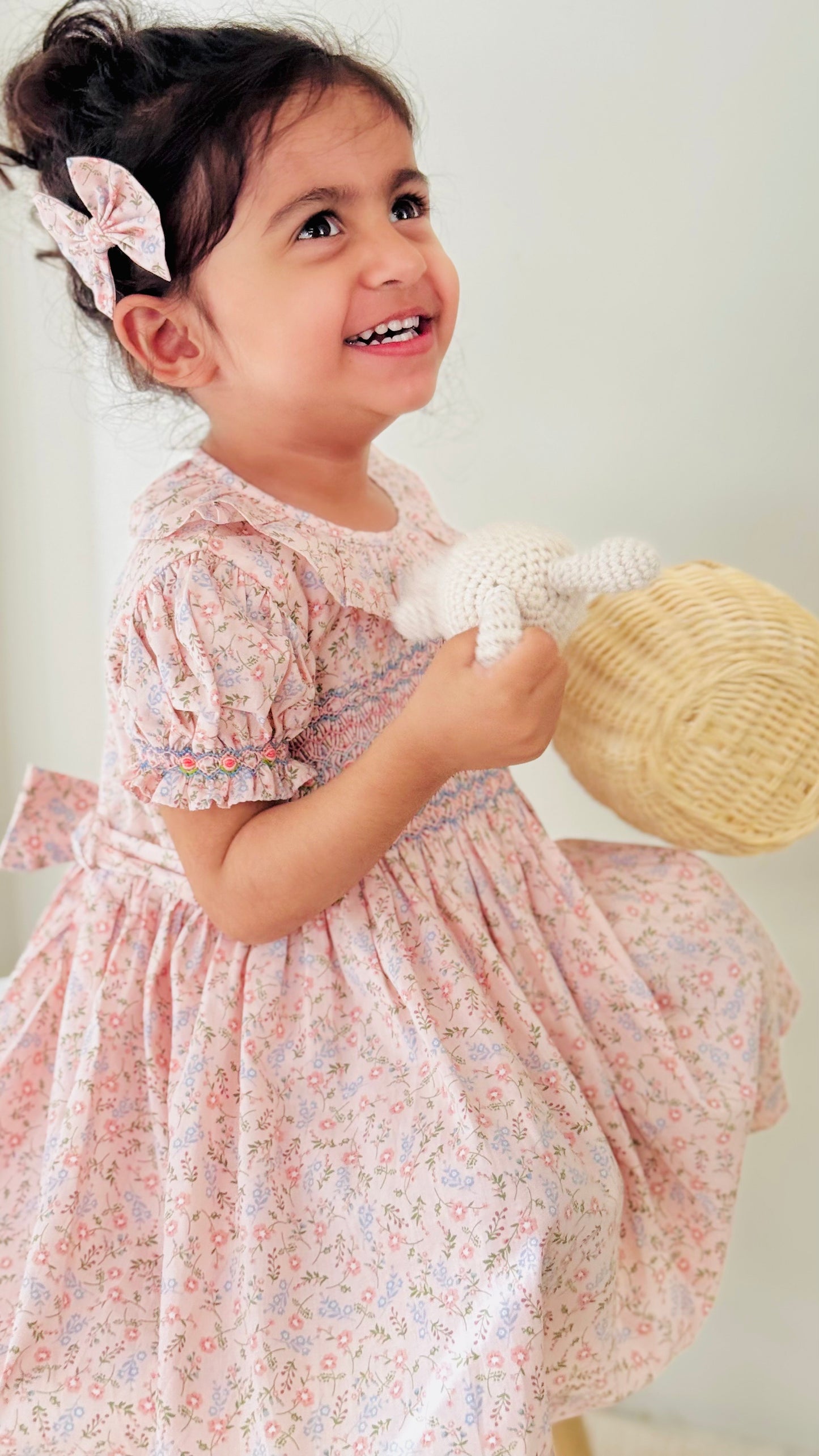 Pink Floral Baby hand smocked dress