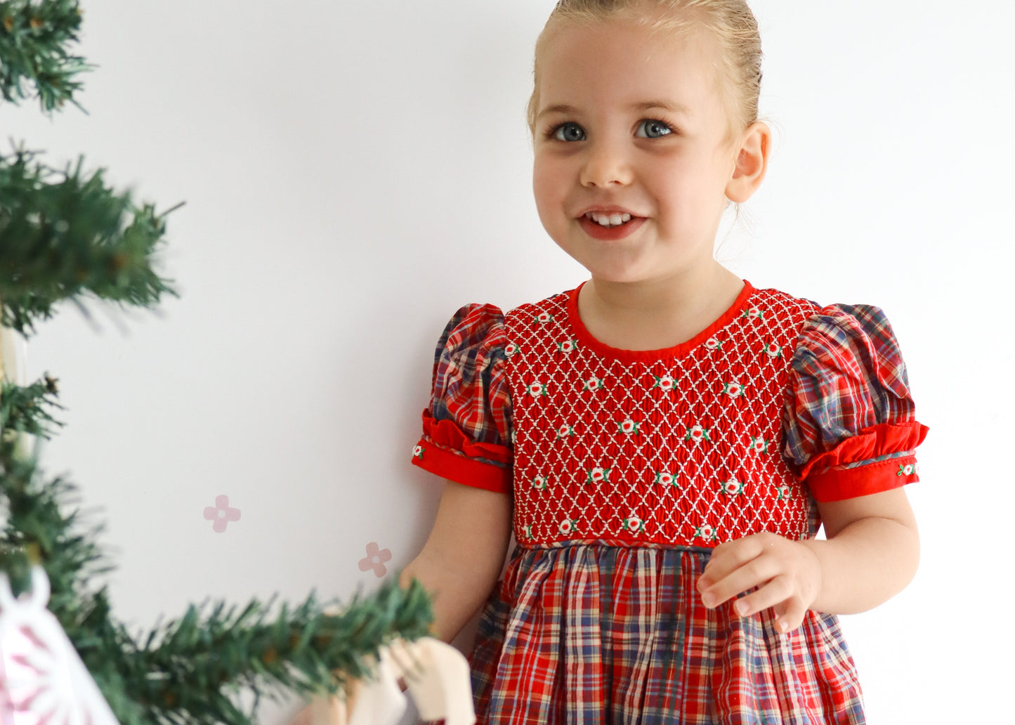 Hand smocked girls christmas red dress