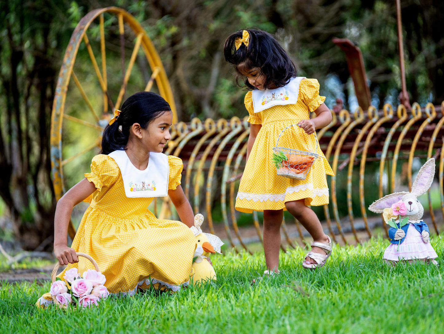 AMELIA - Yellow Bunny Embroidery Dress