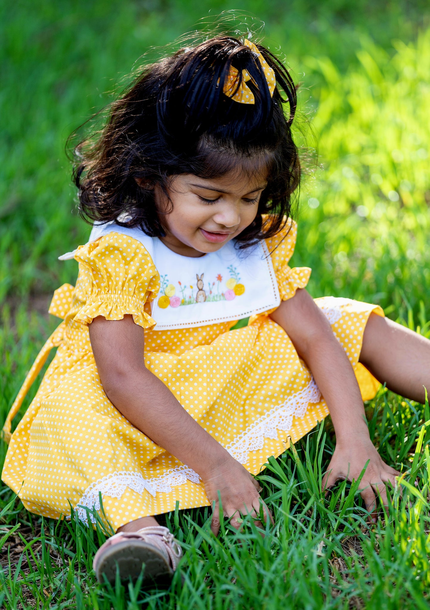 AMELIA - Yellow Bunny Embroidery Dress