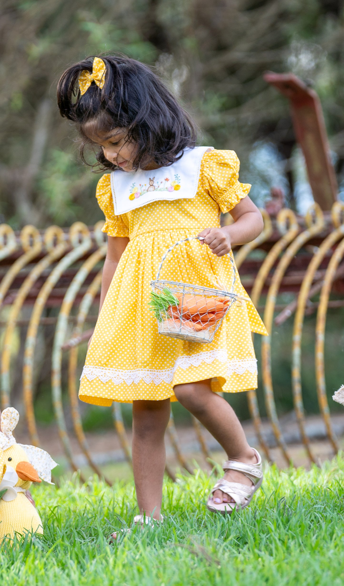 AMELIA - Yellow Bunny Embroidery Dress