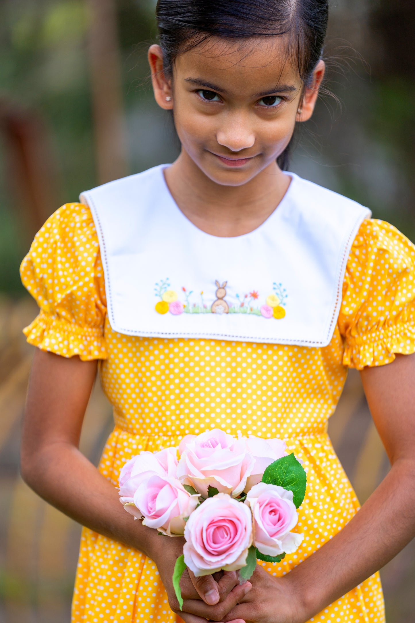 AMELIA - Yellow Bunny Embroidery Dress