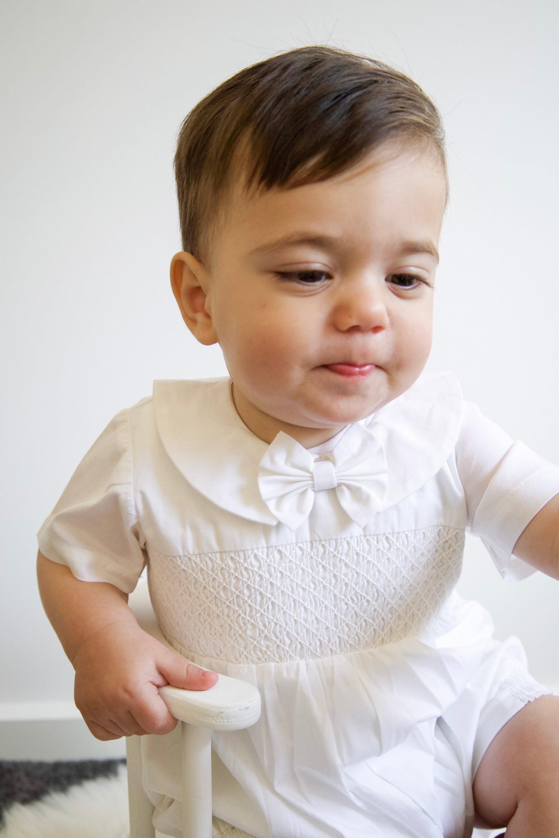 Hand-smocked heirloom outfit for baby boy