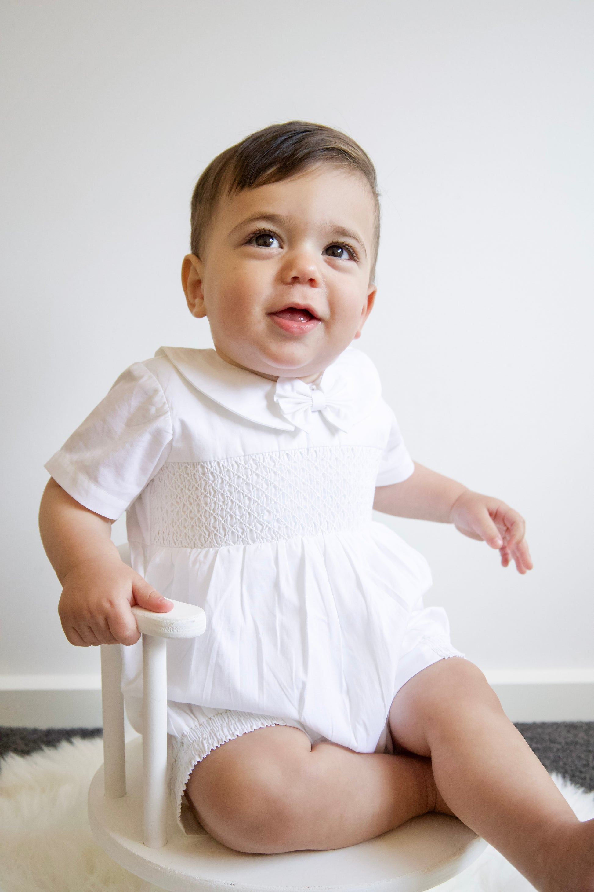 Heirloom baby boy vintage smocked outfit