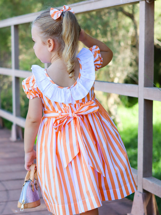 SOFIA - Orange Stripe Smocked Dress