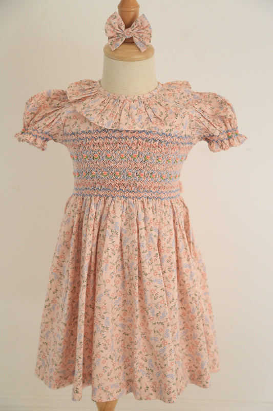 Pink Floral kids hand smocked Dress