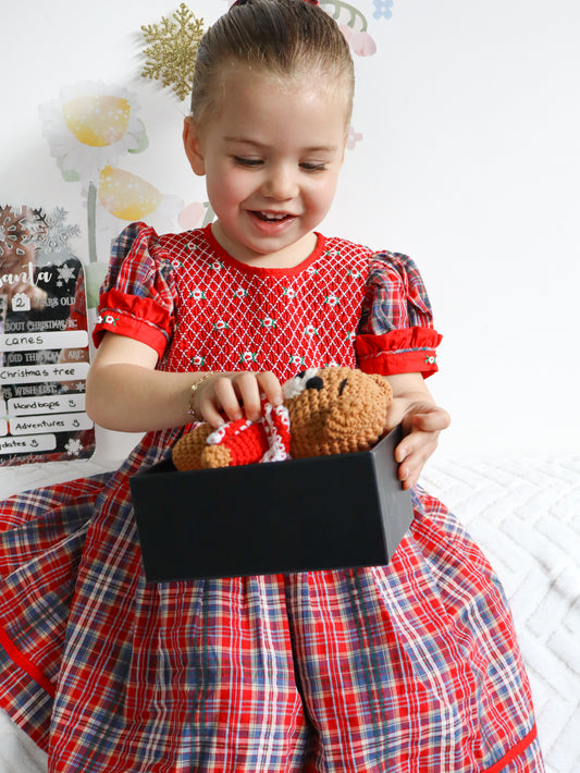 Ruby Rose hand-smocked Christmas dress with floral embroidery