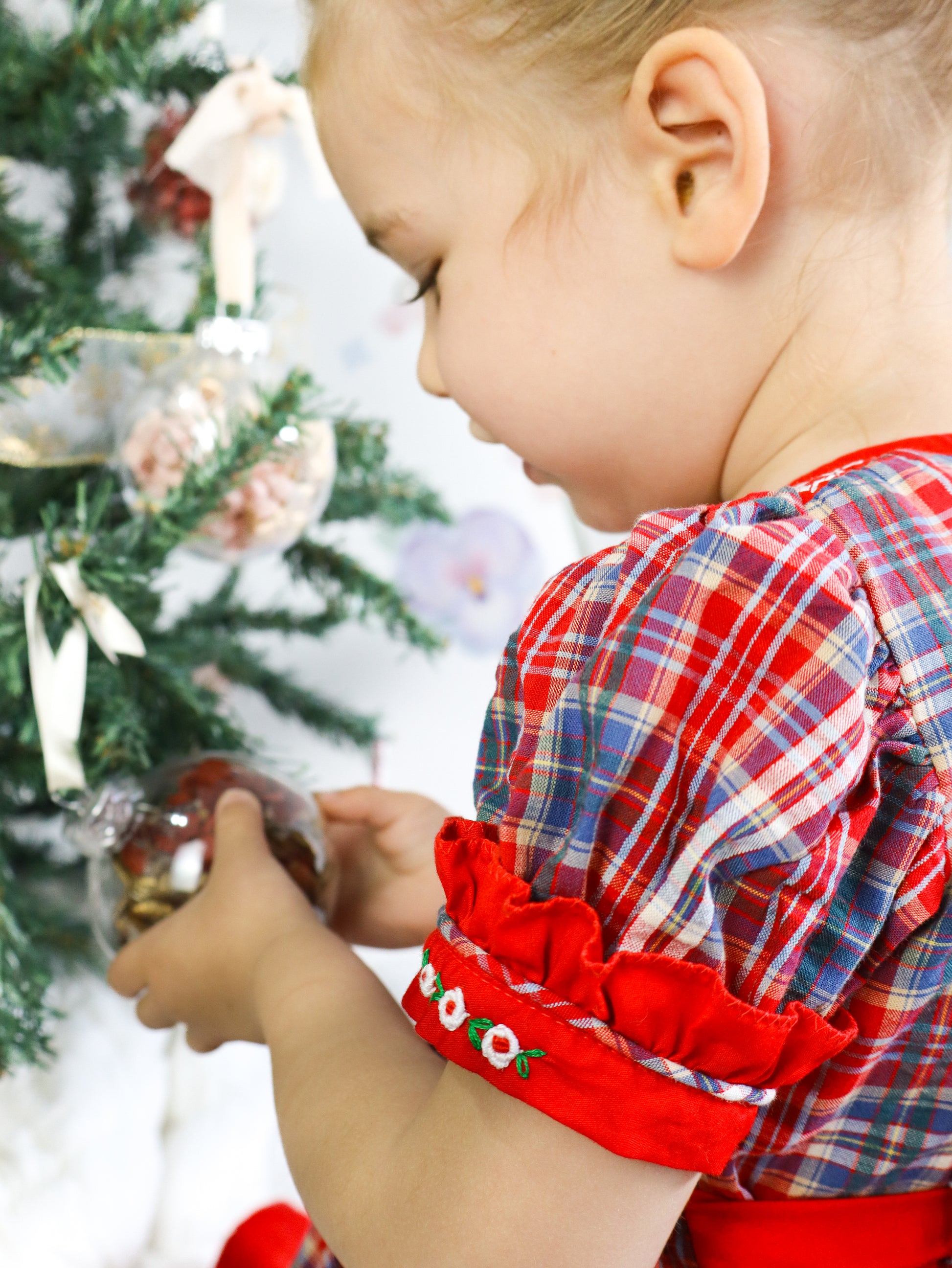 Ruby Rose hand-smocked Christmas dress with floral embroidery